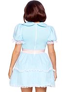 Grady twin from The Shining, costume dress, lace trim, big bow, puff sleeves, small dots